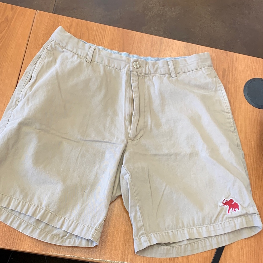 Men's Khaki Flat-Front Shorts with Red Elephant Detail